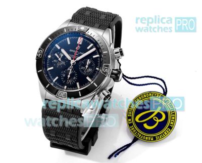 BLS Factory Clone Breitling Chronomat B01 Black Dial Watch Rubber Strap